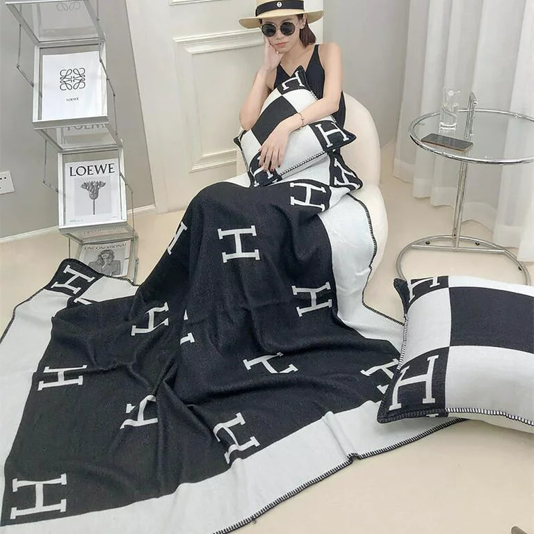 H Throw Blanket Warm Wool Cashmere Thick Knitted Blankets Yoga Sofa