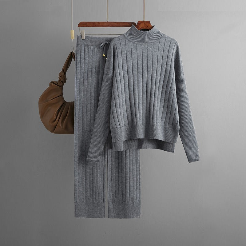 Half Turtleneck Sweater Set Loose Warm Pullover Two-piece Set