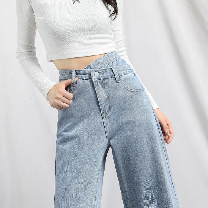 Irregular High Waist Slim Jeans Loose Straight Drapey Mopping - Stellar Real