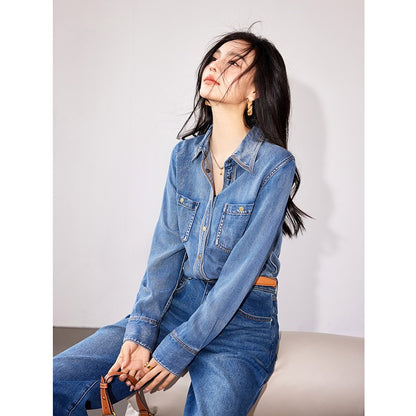 Classic Loose High-end Denim Shirt Top