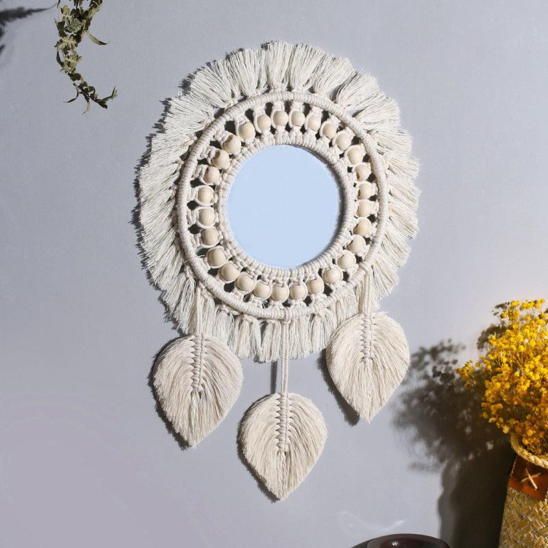 Nordic Mirror Weaving Handmade Cotton Thread Wood Bead Tapestry - Stellar Real