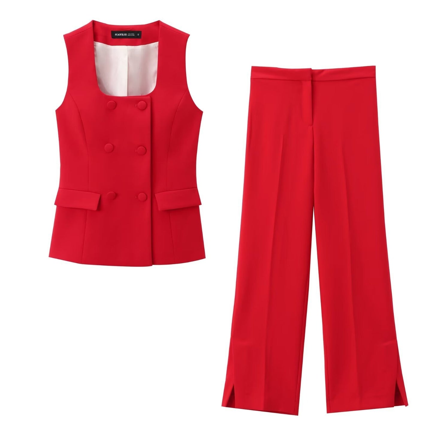 Square collar double breasted vest+pants fashion suit