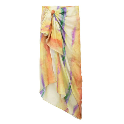 Tie Dye Skirts Set Long Shirt Semi Transparent Button Up Shirt + Tie Dye