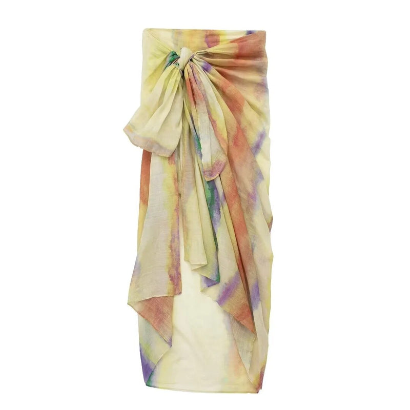 Tie Dye Skirts Set Long Shirt Semi Transparent Button Up Shirt + Tie Dye