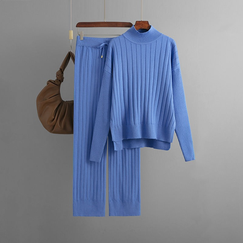 Half Turtleneck Sweater Set Loose Warm Pullover Two-piece Set