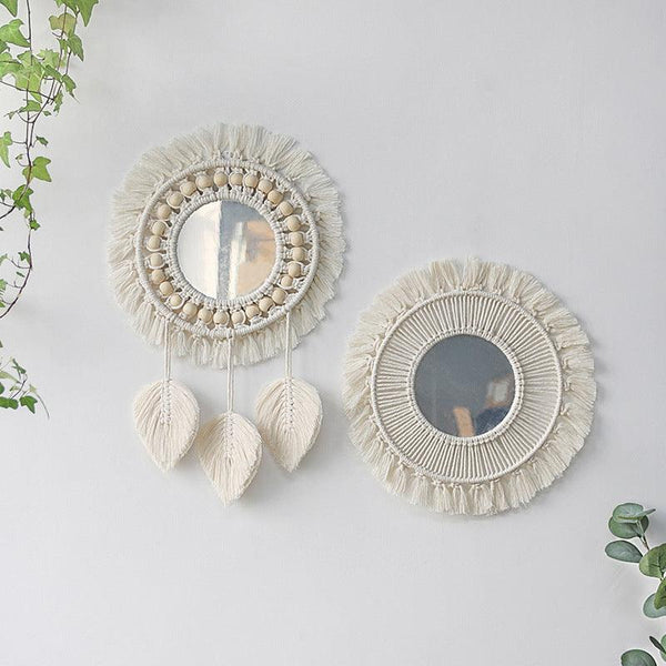Nordic Mirror Weaving Handmade Cotton Thread Wood Bead Tapestry - Stellar Real