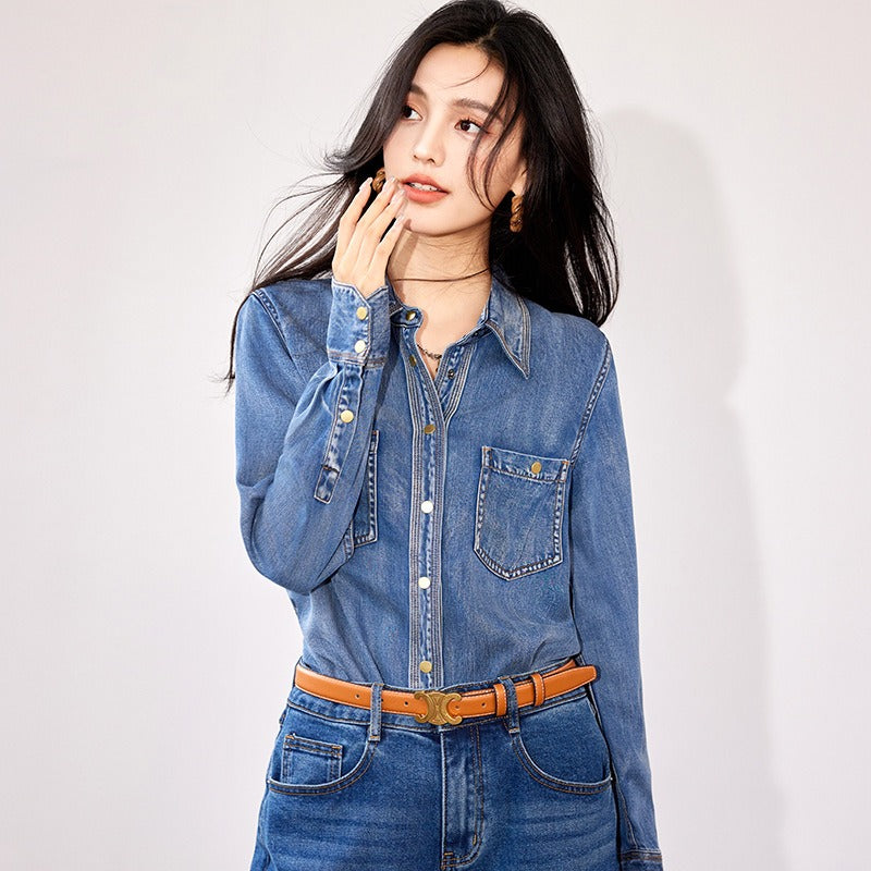 Classic Loose High-end Denim Shirt Top