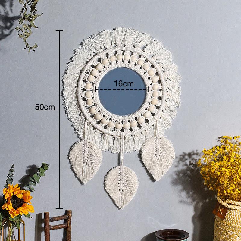 Nordic Mirror Weaving Handmade Cotton Thread Wood Bead Tapestry - Stellar Real