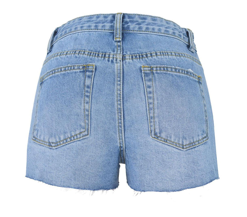 High Waist Thin Super Soft Ripped Denim Shorts Short Front And Long Back Spring And Summer Beach Holiday Style Women's Clothing - Stellar Real