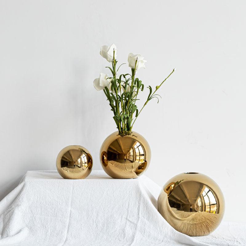 European Style Gold Plated Ceramic Vase Circular - Stellar Real