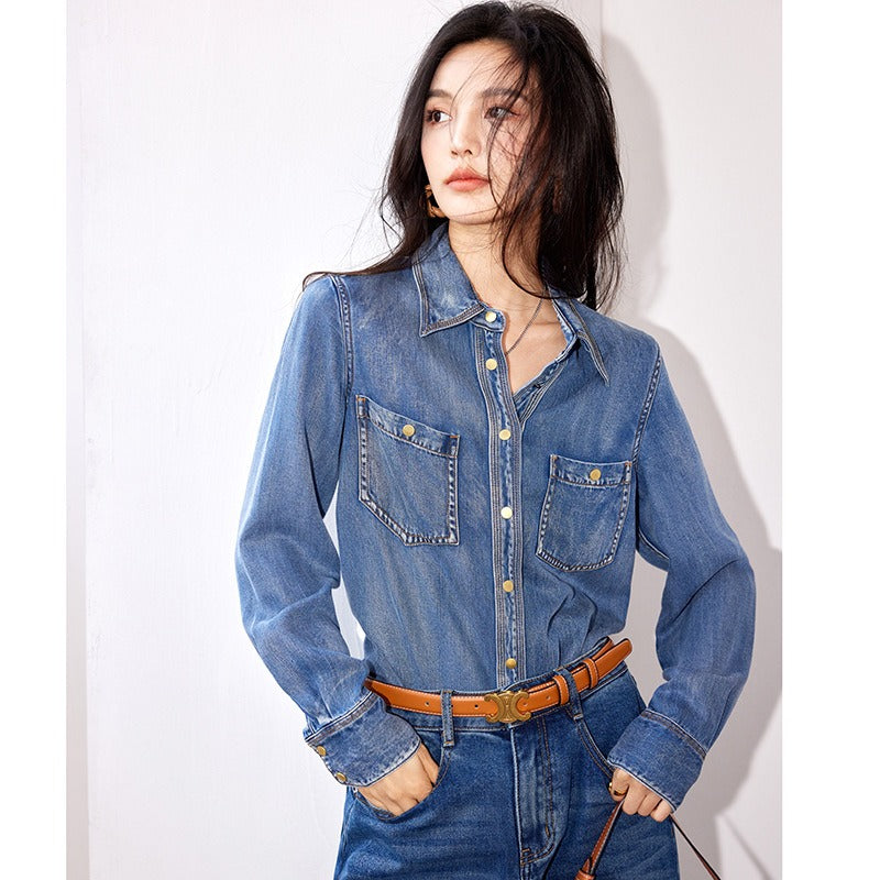 Classic Loose High-end Denim Shirt Top