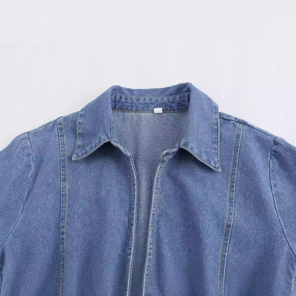 Vintage lapel long sleeved lace up vintage denim shirt