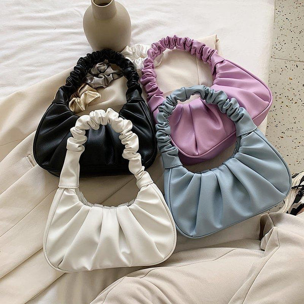 Women Hobo Pleated Tote Bag Candy Color Underarm Bag Small Handbag And Purses Shoulder Bag - Stellar Real