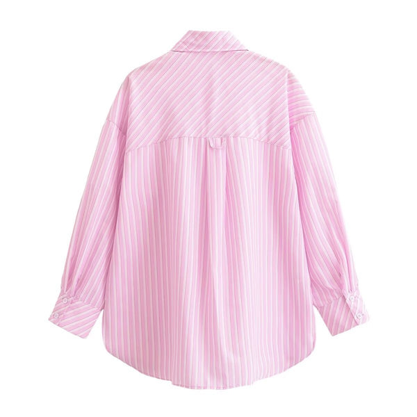 Lapel long sleeved striped single breasted loose shirt