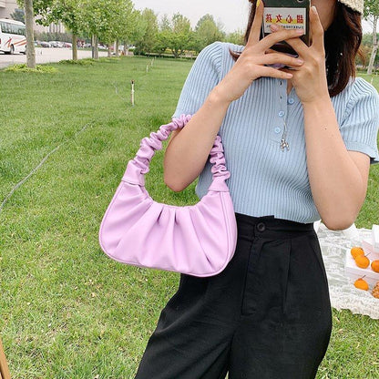 Women Hobo Pleated Tote Bag Candy Color Underarm Bag Small Handbag And Purses Shoulder Bag - Stellar Real