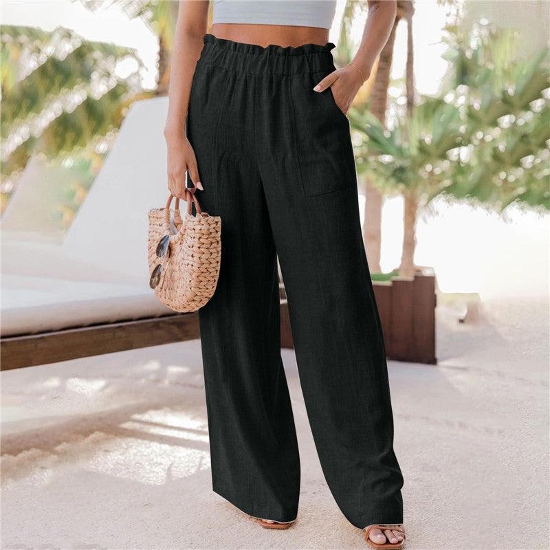 Casual Pants Ruffled Patch Pocket Wide Leg Pants - Stellar Real