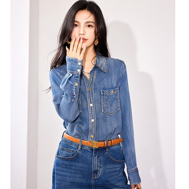 Classic Loose High-end Denim Shirt Top