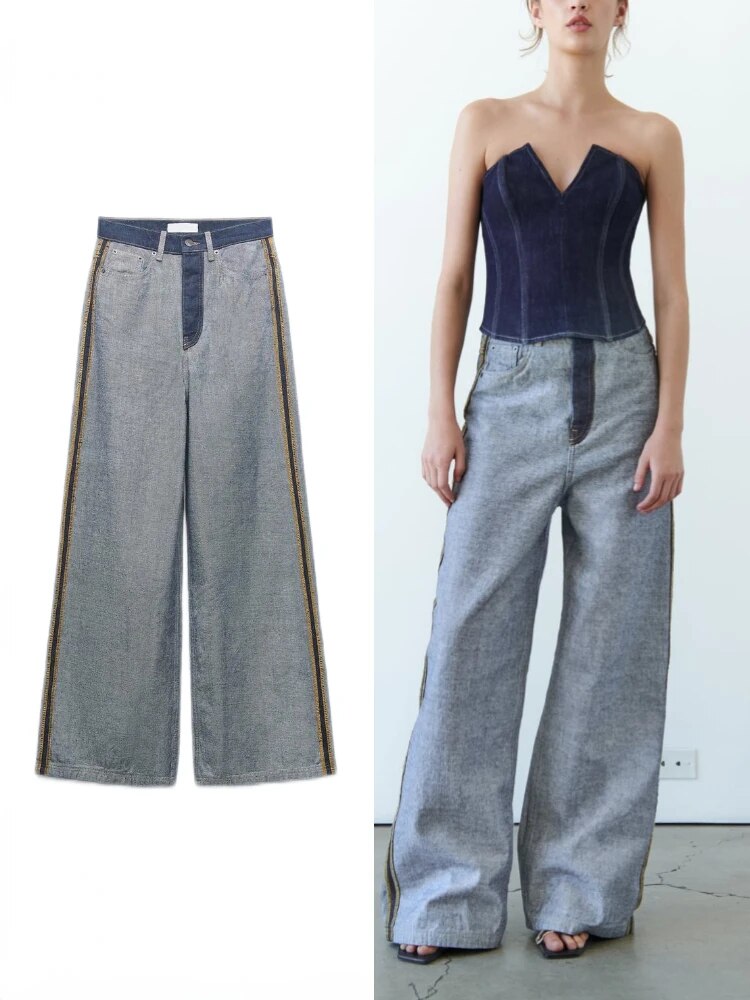 Inner Layer High-waisted Jeans Reverse Wear Design Wide-leg Loose