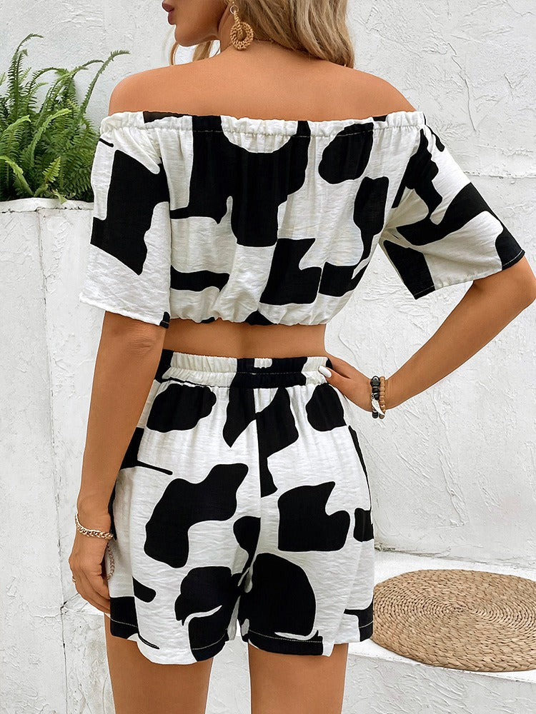 Abstract Loose Print Top and Shorts Two Piece Set