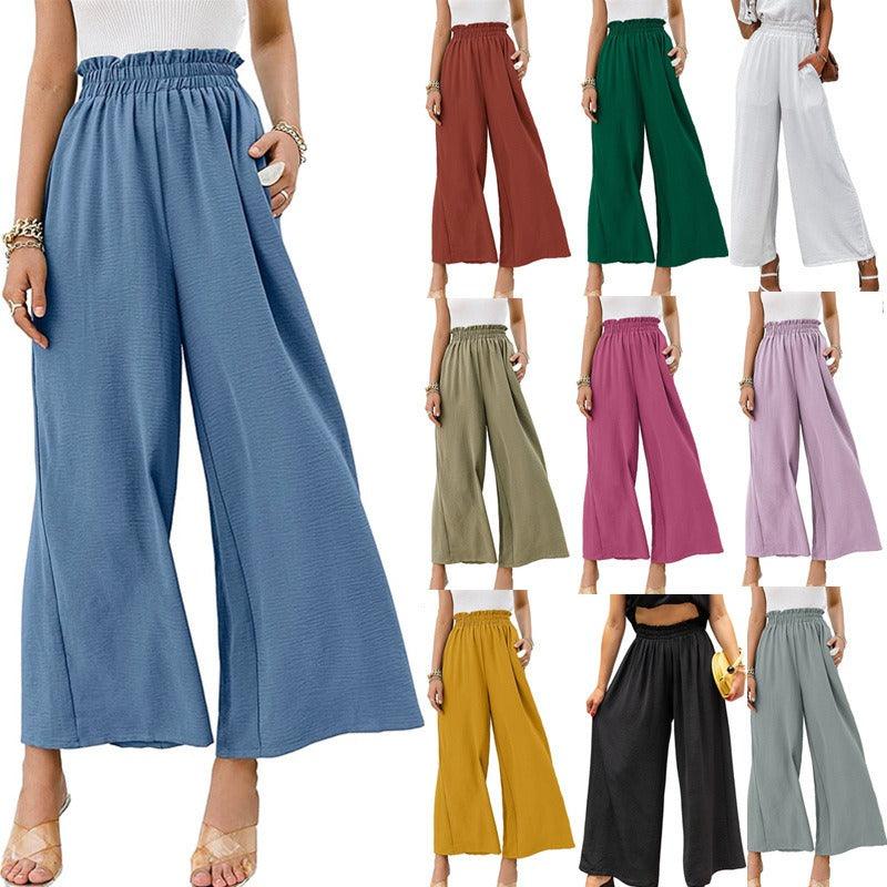 Cotton & Linen Solid High Waist Wide-leg Pants - Stellar Real