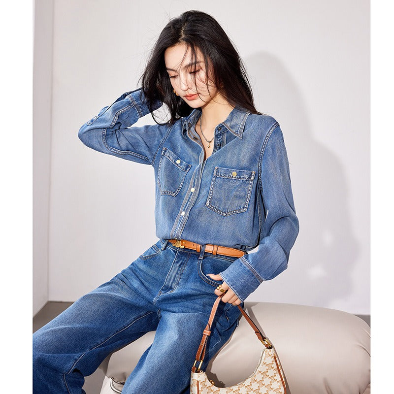 Classic Loose High-end Denim Shirt Top