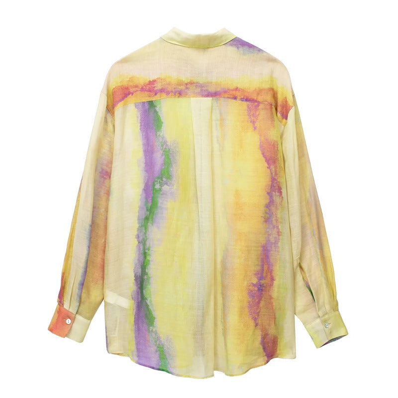 Tie Dye Skirts Set Long Shirt Semi Transparent Button Up Shirt + Tie Dye