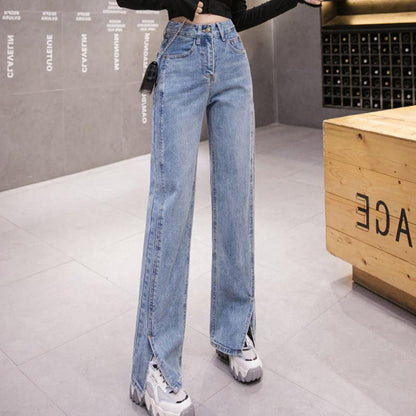 Straight Slit Loose High Waist Slim Sagging Jeans - Stellar Real