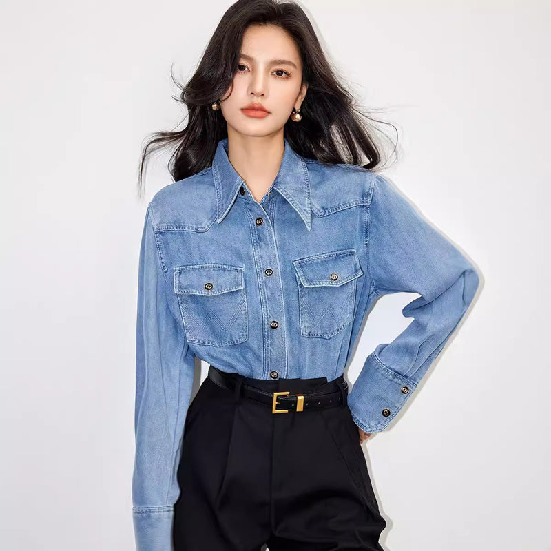 Denim Loose Patchwork temperament Retro Top