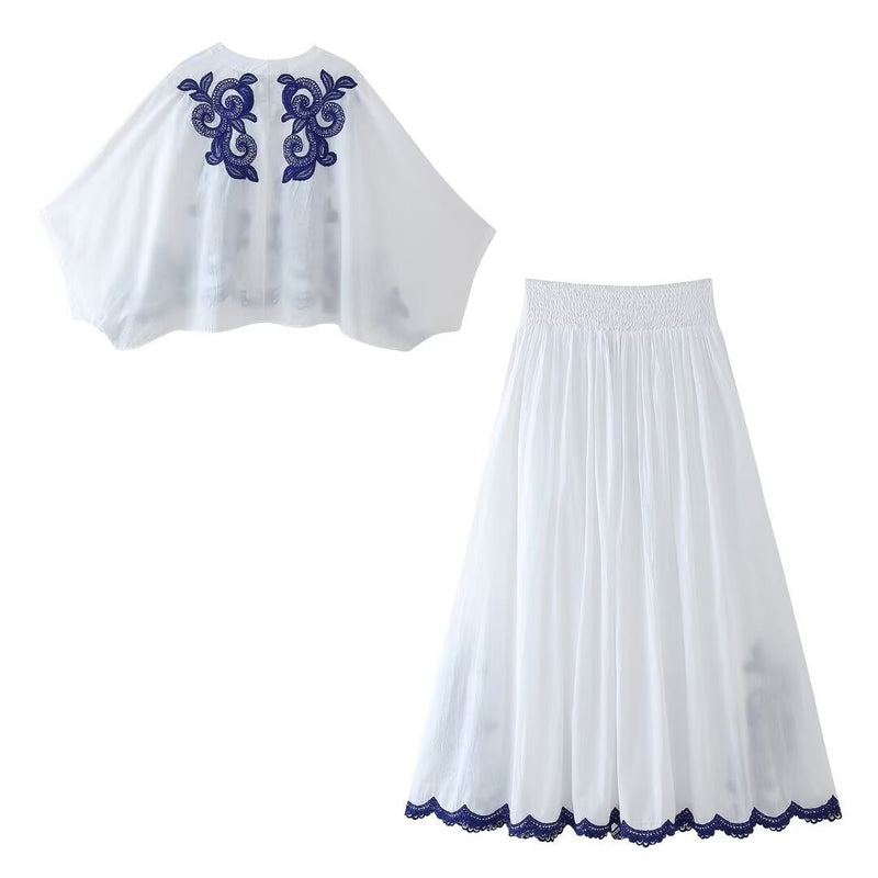 Contrasting embroidered shirt skirt set