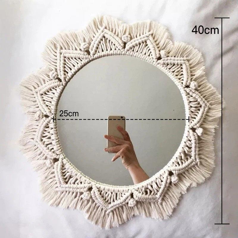 Nordic Mirror Weaving Handmade Cotton Thread Wood Bead Tapestry - Stellar Real