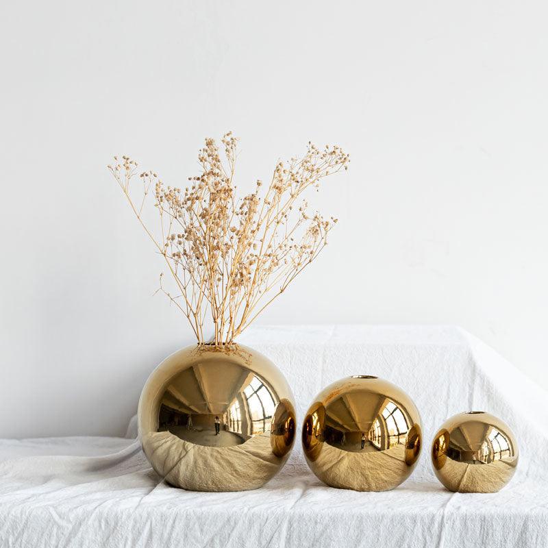 European Style Gold Plated Ceramic Vase Circular
