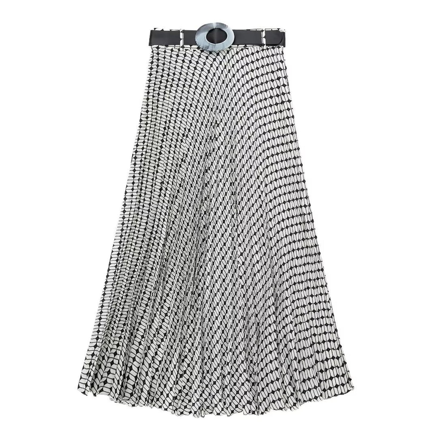 Geometric Print Skirt Sets Vintage Soft Long Sleeve Blouse Skirt With Belt Suit