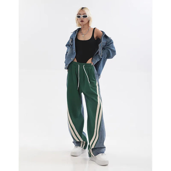 High Waist Contrast Color Drawstring Tie Up Sweatpants