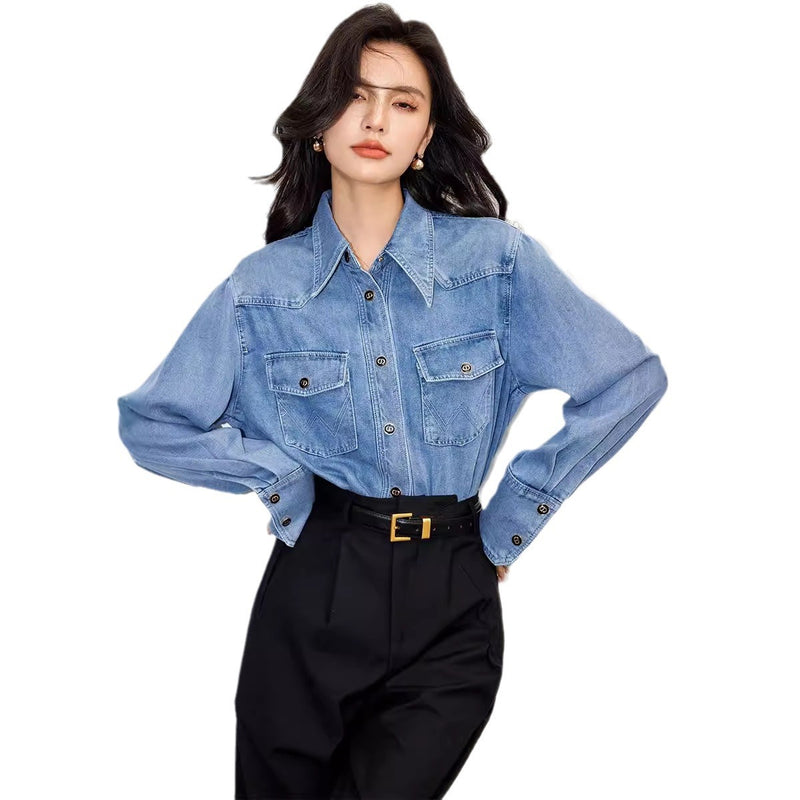 Denim Loose Patchwork temperament Retro Top