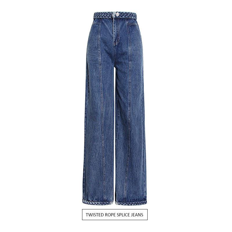 Woven Stitching High Waist Straight Wide Jeans - Stellar Real