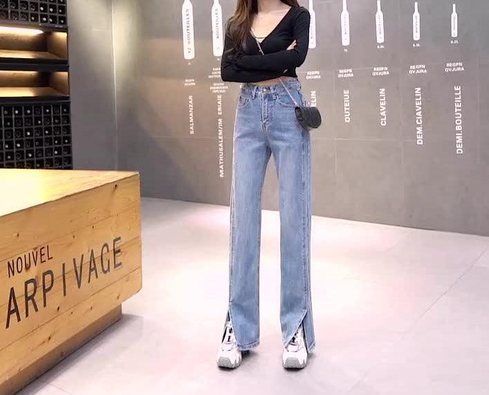 Straight Slit Loose High Waist Slim Sagging Jeans - Stellar Real