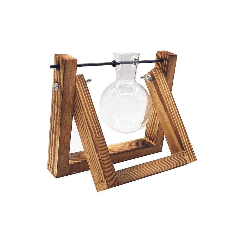 Terrarium Hydroponic Plant Transparent Vase Wooden Frame Glass Tabletop - Stellar Real