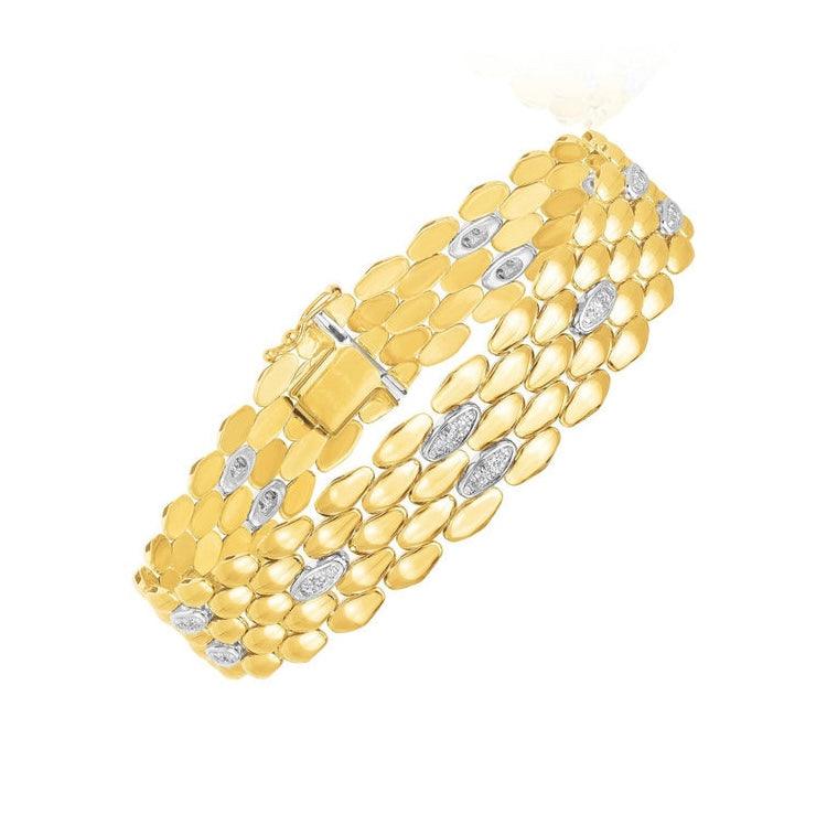 14k Two Tone Gold High Polish Diamond Panther Bracelet (12mm) - Stellar Real