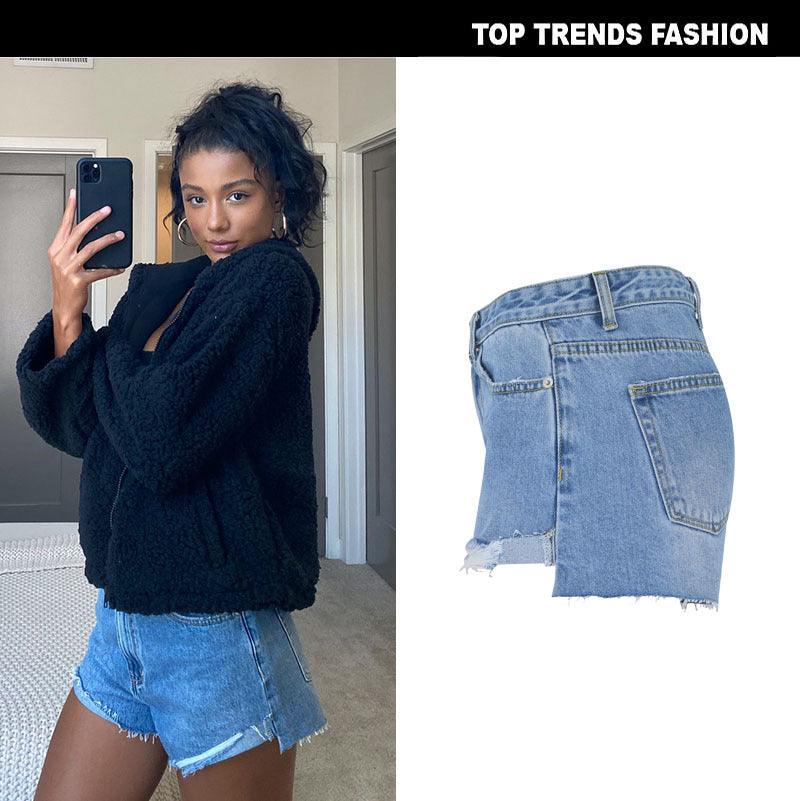 High Waist Thin Super Soft Ripped Denim Shorts Short Front And Long Back Spring And Summer Beach Holiday Style Women's Clothing - Stellar Real