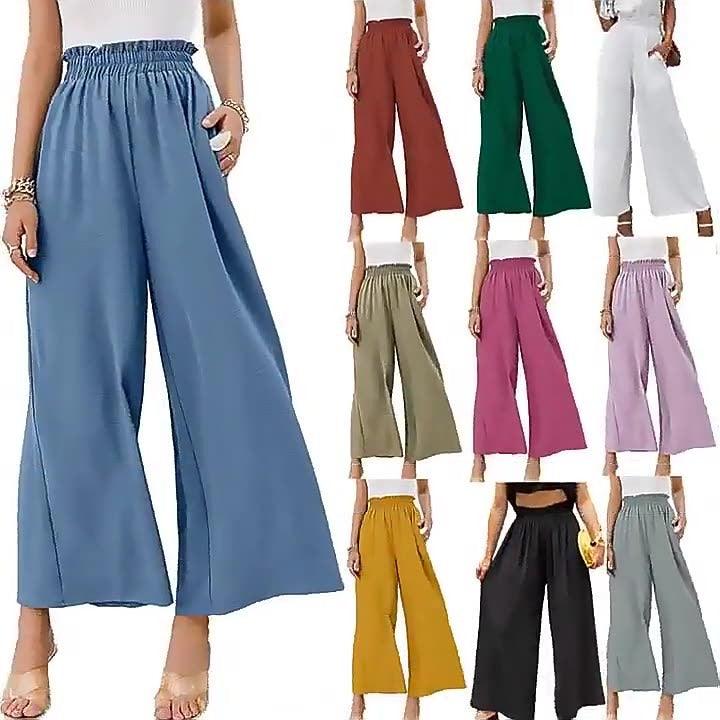 Cotton & Linen Solid High Waist Wide-leg Pants