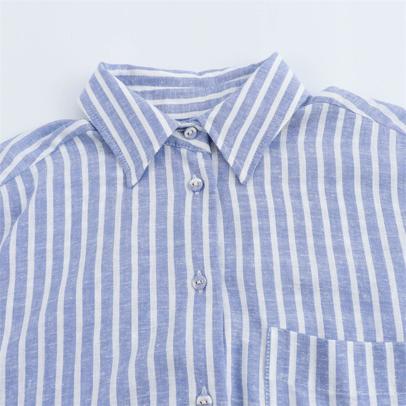 Versatile linen blend striped shirt