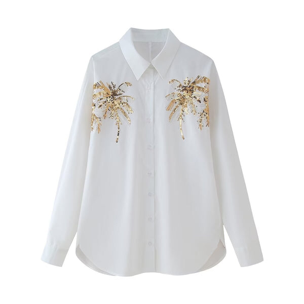 Lapel long sleeved Single breasted sequin White