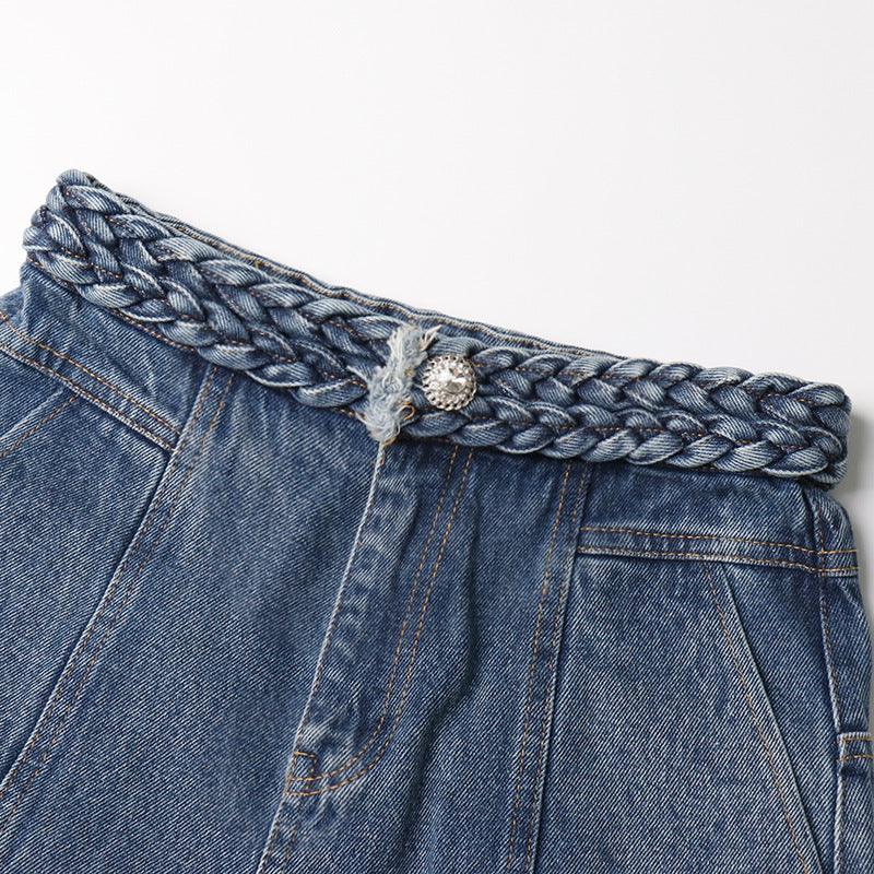 Woven Stitching High Waist Straight Wide Jeans - Stellar Real