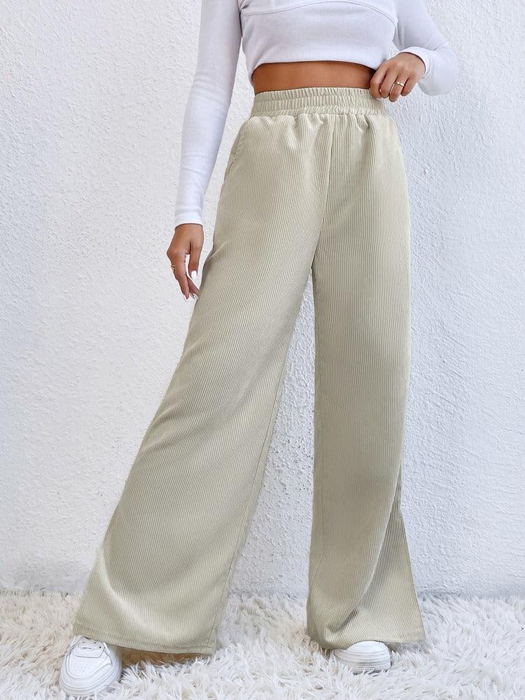 High Waist Solid Corduroy Splice Slit Bottom Pants - Stellar Real