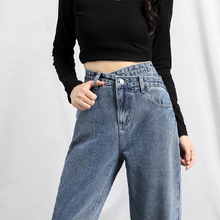 Irregular High Waist Slim Jeans Loose Straight Drapey Mopping - Stellar Real