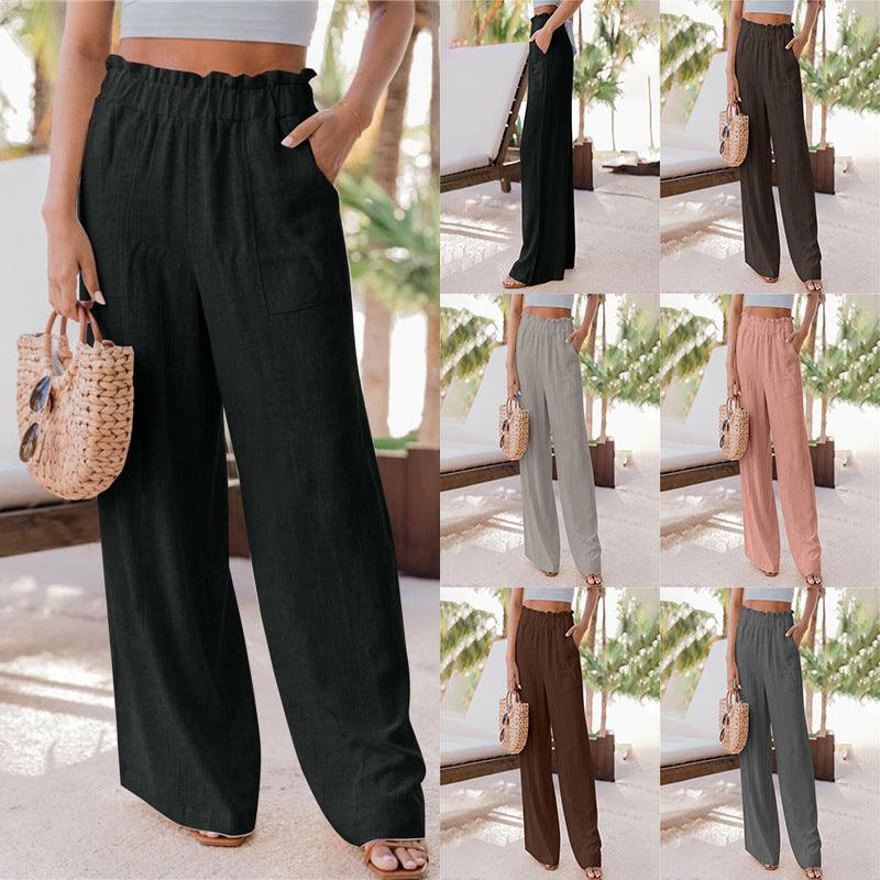 Casual Pants Ruffled Patch Pocket Wide Leg Pants - Stellar Real