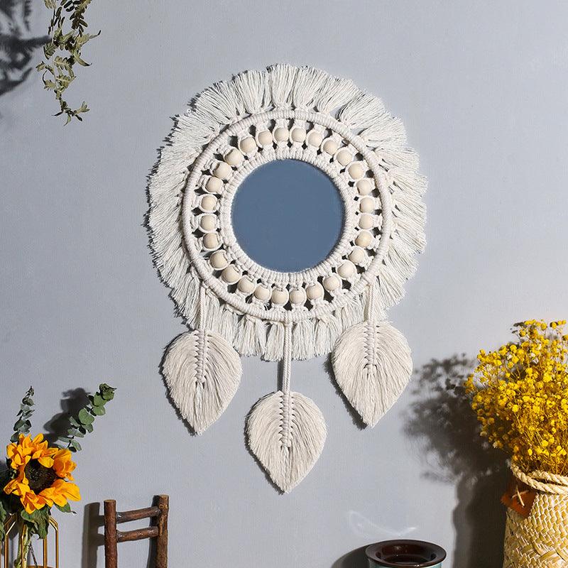 Nordic Mirror Weaving Handmade Cotton Thread Wood Bead Tapestry - Stellar Real