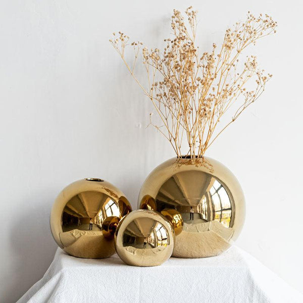 European Style Gold Plated Ceramic Vase Circular - Stellar Real