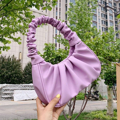 Women Hobo Pleated Tote Bag Candy Color Underarm Bag Small Handbag And Purses Shoulder Bag - Stellar Real