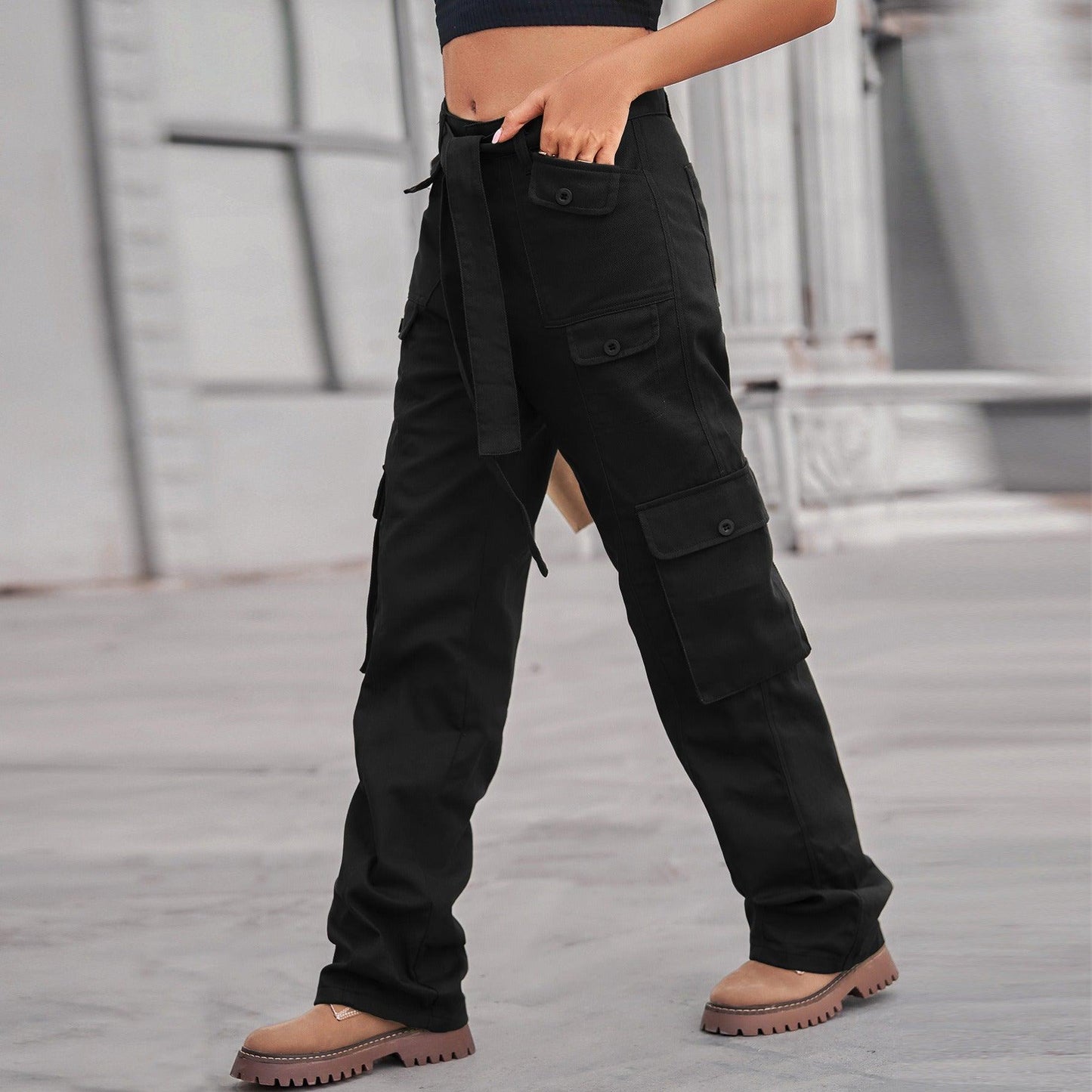 Washed Denim Multi Pocket Heavy Overalls Trousers